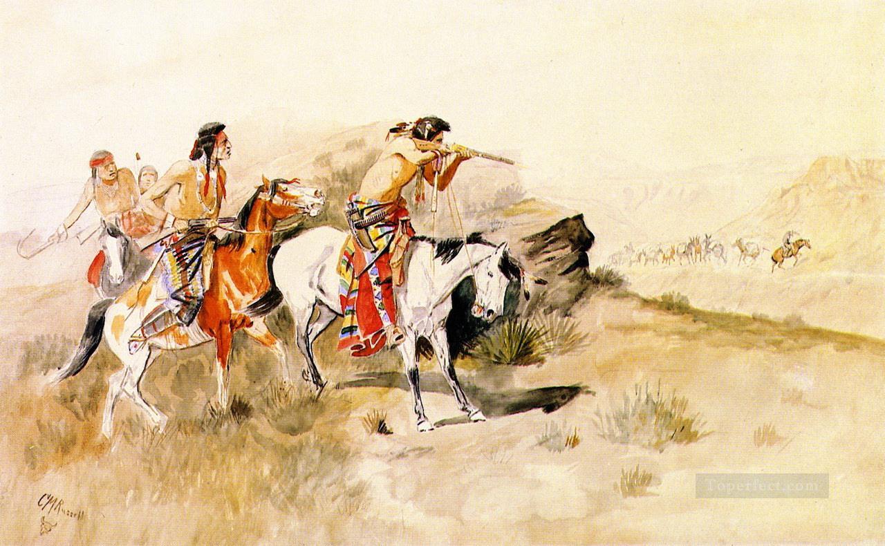 attack on muleteers 1895 Charles Marion Russell Oil Paintings